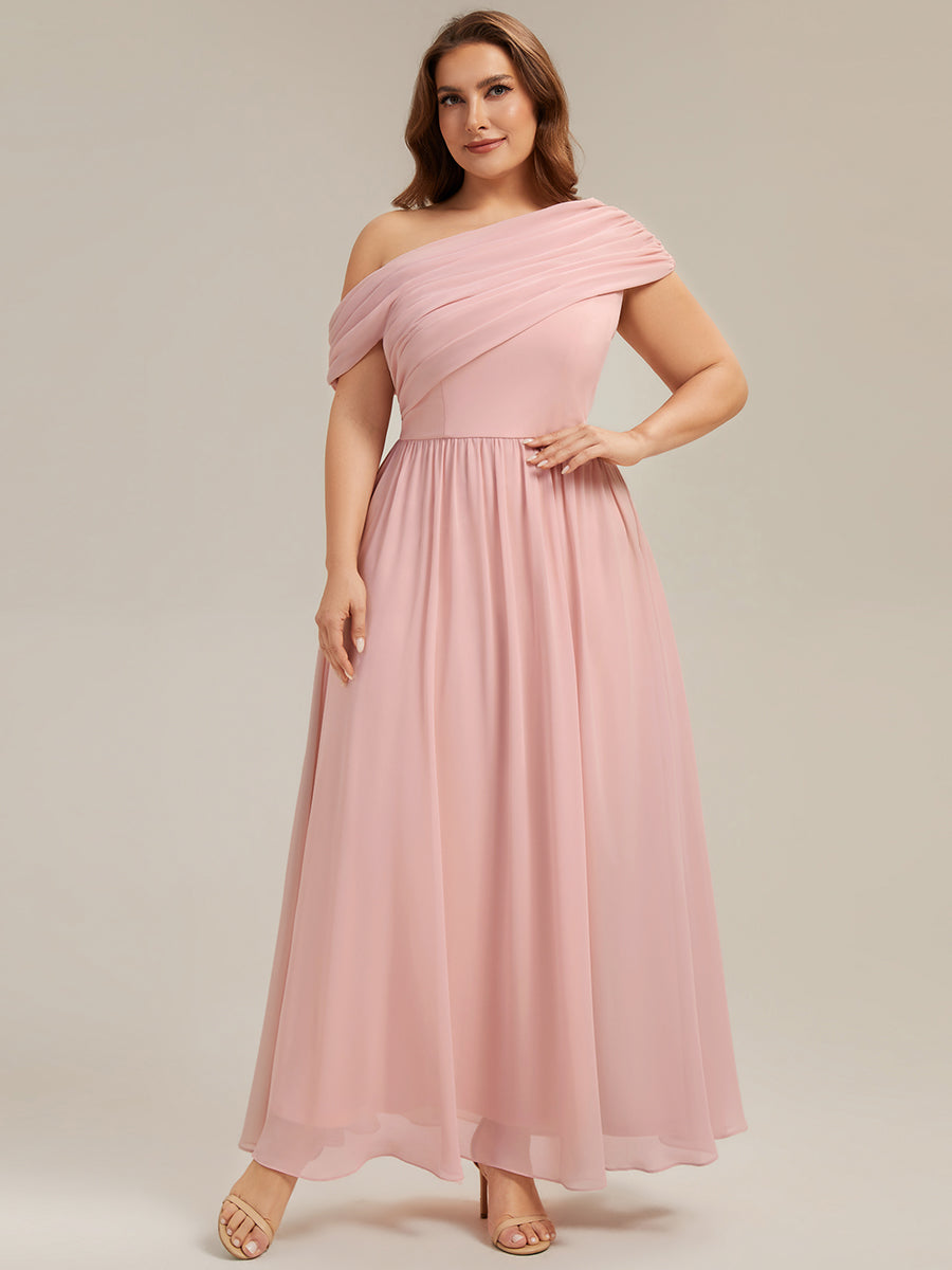 Plus Size Gathered Chiffon Bridesmaid Dress #color_Pink