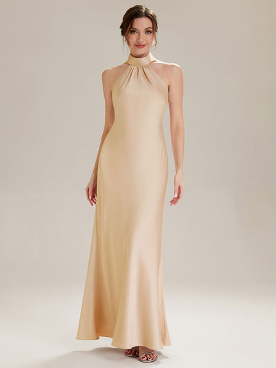 Flowing Ribbons Satin Sleeveless Bridesmaid Dress #color_Champagne