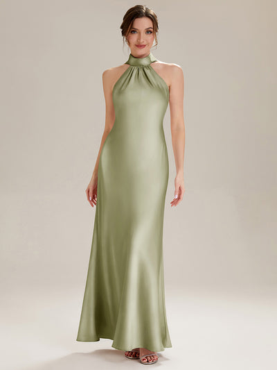 Flowing Ribbons Satin Sleeveless Bridesmaid Dress #color_Sage Green