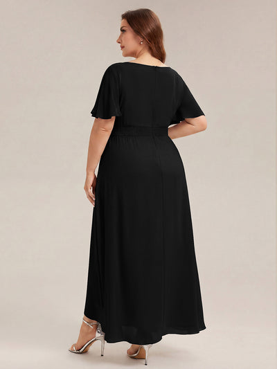 Plus Size High-Low Chiffon Wedding Guest Dress #color_Black