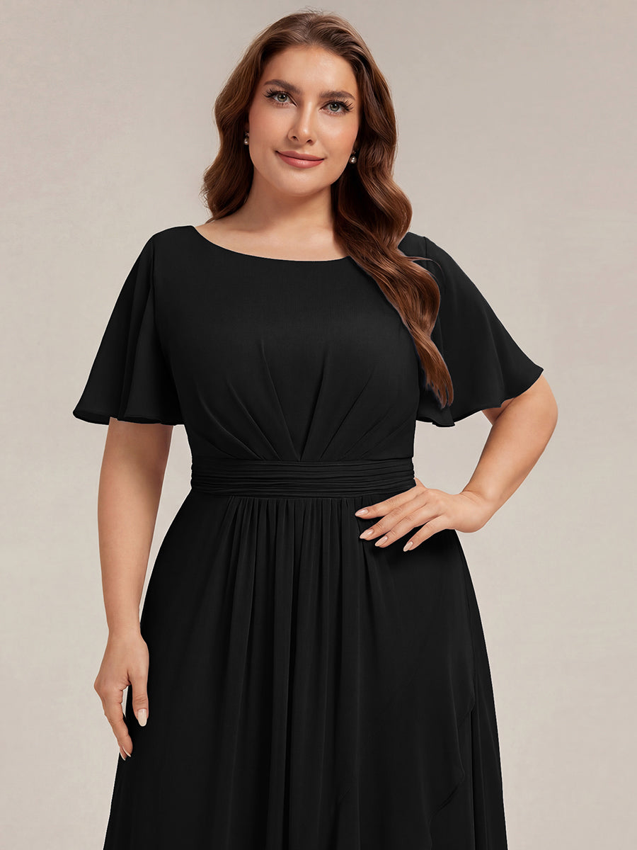 Plus Size High-Low Chiffon Wedding Guest Dress #color_Black