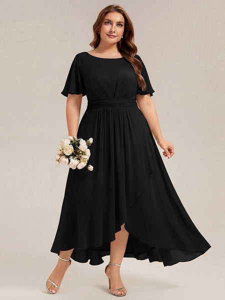 chiffon black bridesmaid dresses Ever-Pretty Plus Size Flutter Sleeve High Low Maxi Fall Formal Wedding Guest Dress Float down the aisle Trouser Inseam:W36 L30 Leopard Club Dress - J.nna