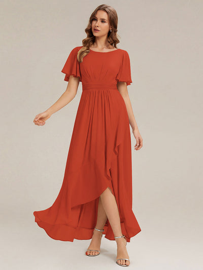 ever SAGE|High Low Ruched Chiffon Ruffle Sleeve Bridesmaid Dress