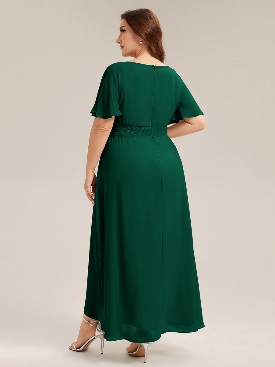 Plus Size High-Low Chiffon Wedding Guest Dress #color_Dark Green