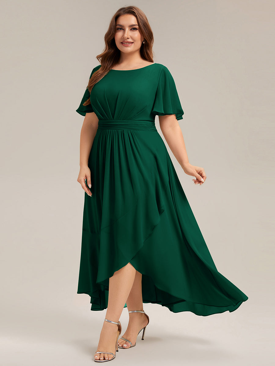 Plus Size High-Low Chiffon Wedding Guest Dress #color_Dark Green