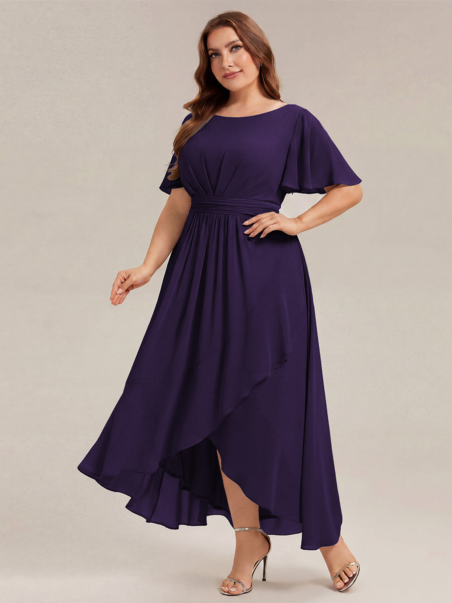 Plus Size High-Low Chiffon Wedding Guest Dress #color_Dark Purple