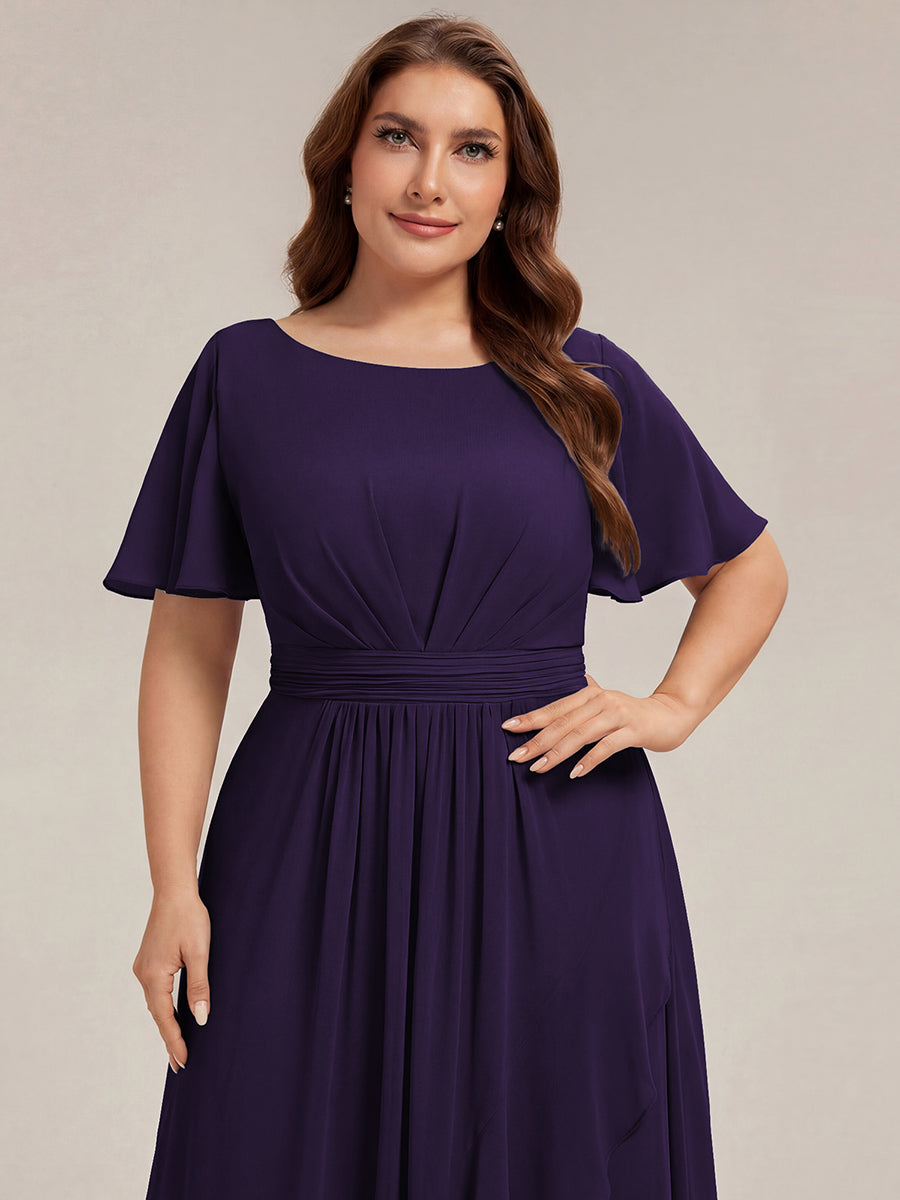 Plus Size High-Low Chiffon Wedding Guest Dress #color_Dark Purple