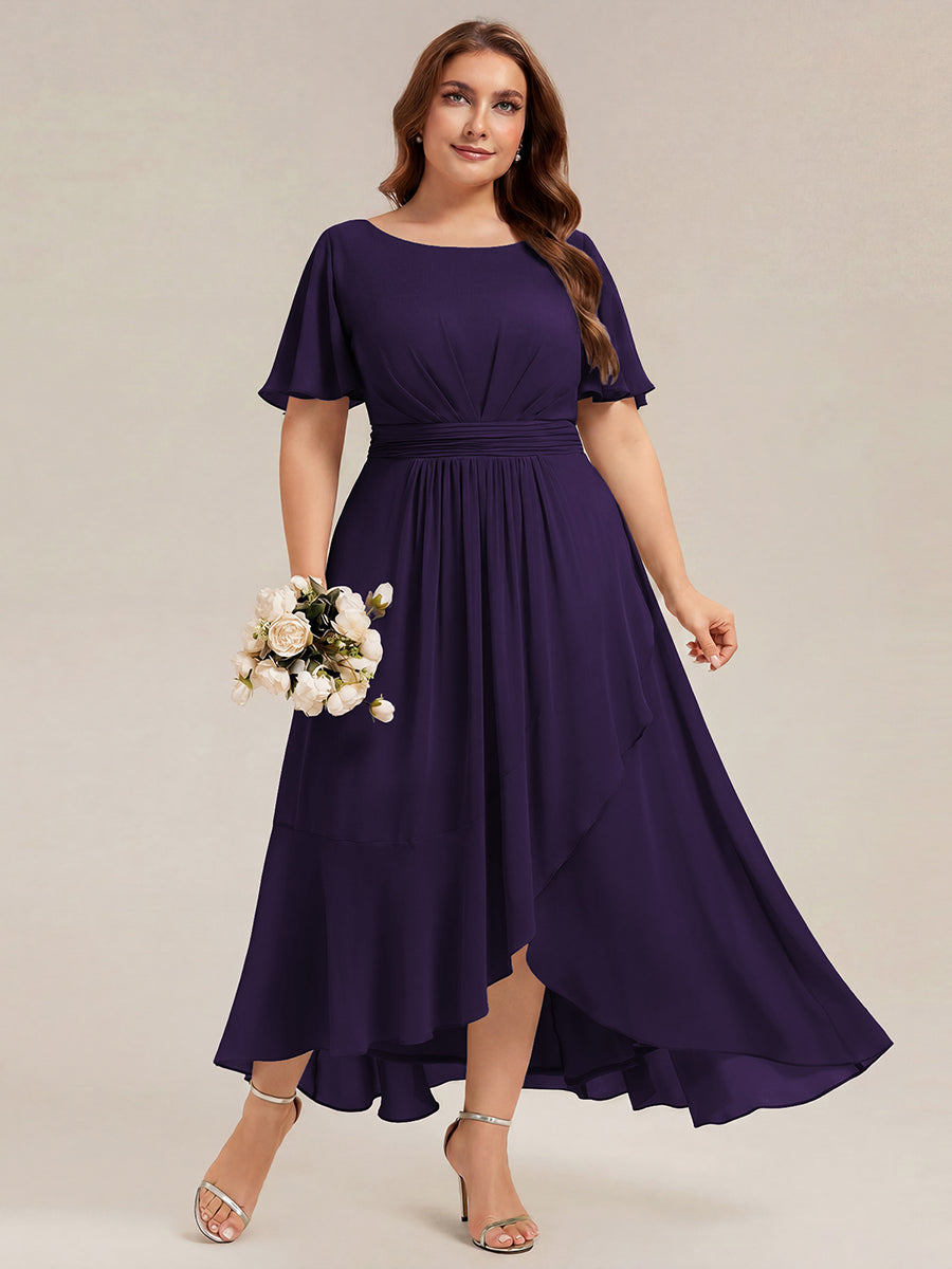 Plus Size High-Low Chiffon Wedding Guest Dress #color_Dark Purple