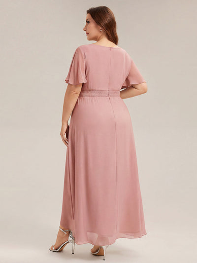 Plus Size High-Low Chiffon Wedding Guest Dress #color_Dusty Rose