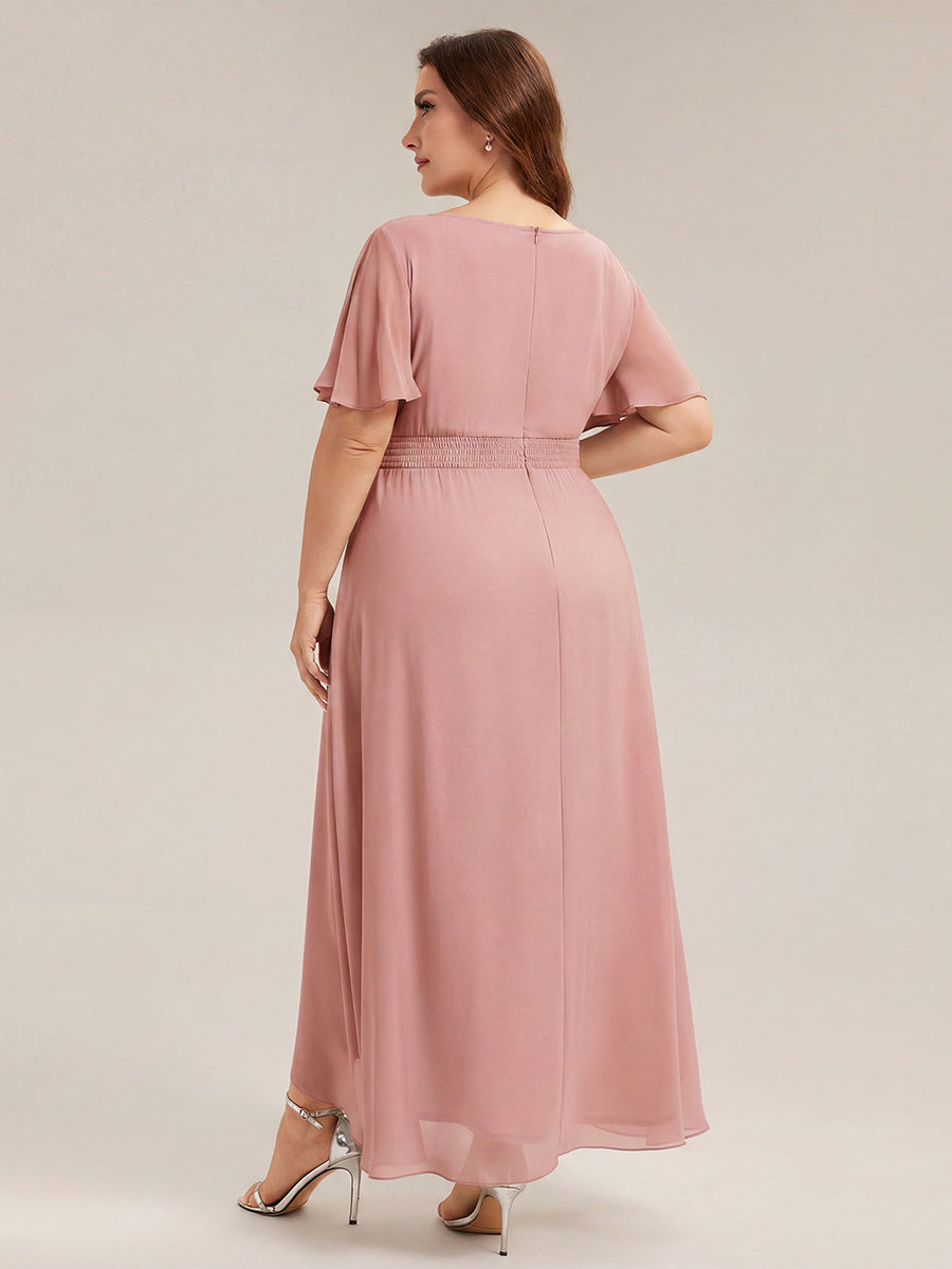 Plus Size High-Low Chiffon Wedding Guest Dress #color_Dusty Rose