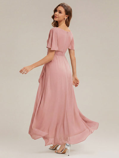 Chiffon Ruffle Short Sleeve Wedding Guest Dress #color_Dusty Rose