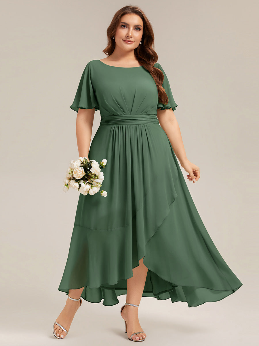 Chiffon Ruffle Short Sleeve Wedding Guest Dress #color_Eucalyptus