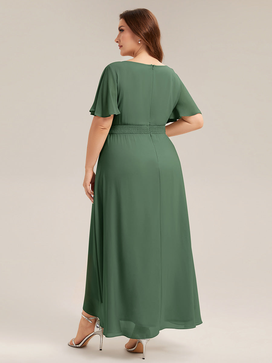 Plus Size High-Low Chiffon Wedding Guest Dress #color_Eucalyptus