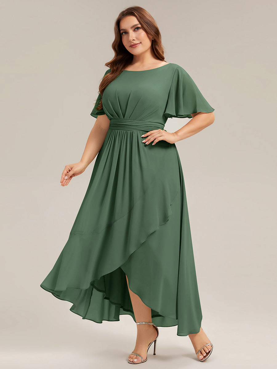 Chiffon Ruffle Short Sleeve Wedding Guest Dress #color_Eucalyptus