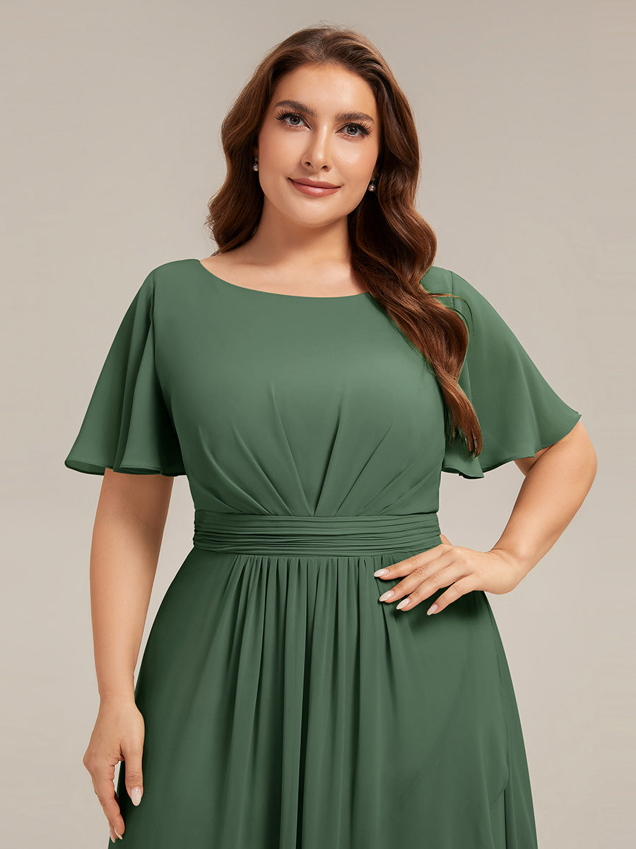 Chiffon Ruffle Short Sleeve Wedding Guest Dress #color_Eucalyptus