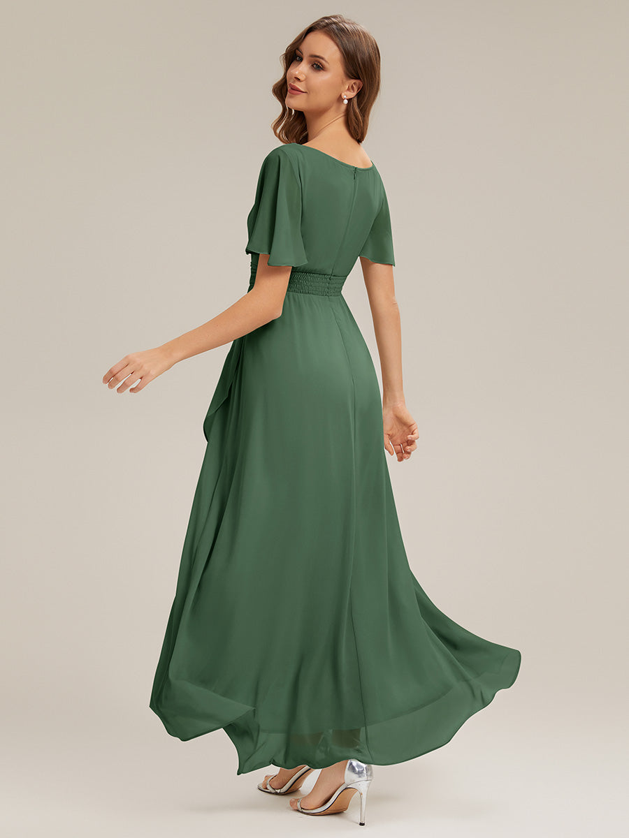 Chiffon Ruffle Short Sleeve Wedding Guest Dress #color_Eucalyptus