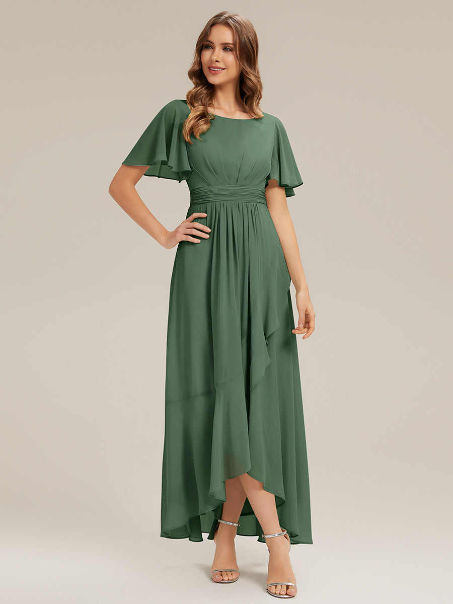 Chiffon Ruffle Short Sleeve Wedding Guest Dress #color_Eucalyptus