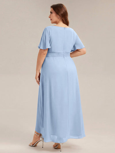 Plus Size High-Low Chiffon Wedding Guest Dress #color_Ice Blue
