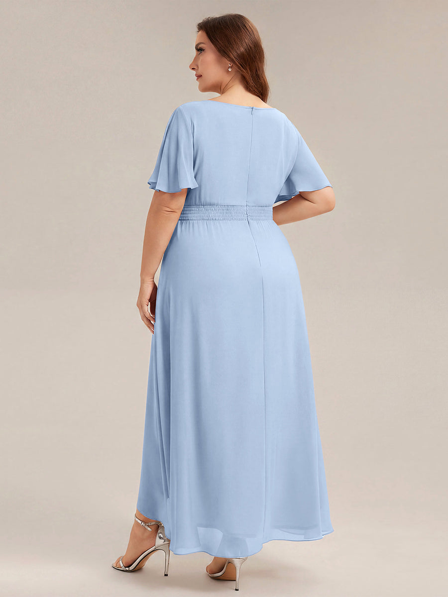 Plus Size High-Low Chiffon Wedding Guest Dress #color_Ice Blue