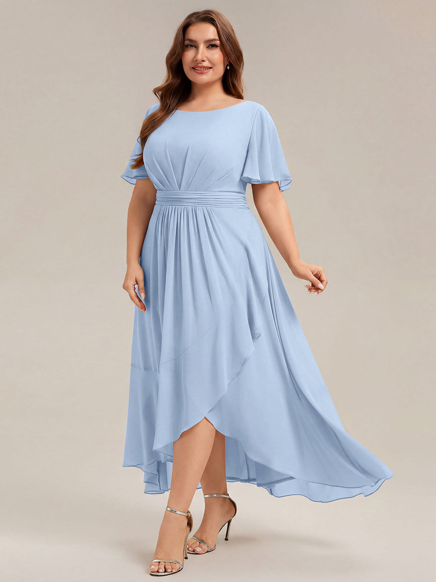 Plus Size High-Low Chiffon Wedding Guest Dress #color_Ice Blue