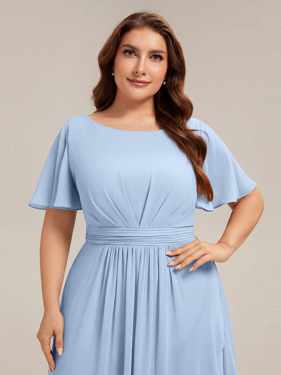 Plus Size High-Low Chiffon Wedding Guest Dress #color_Ice Blue