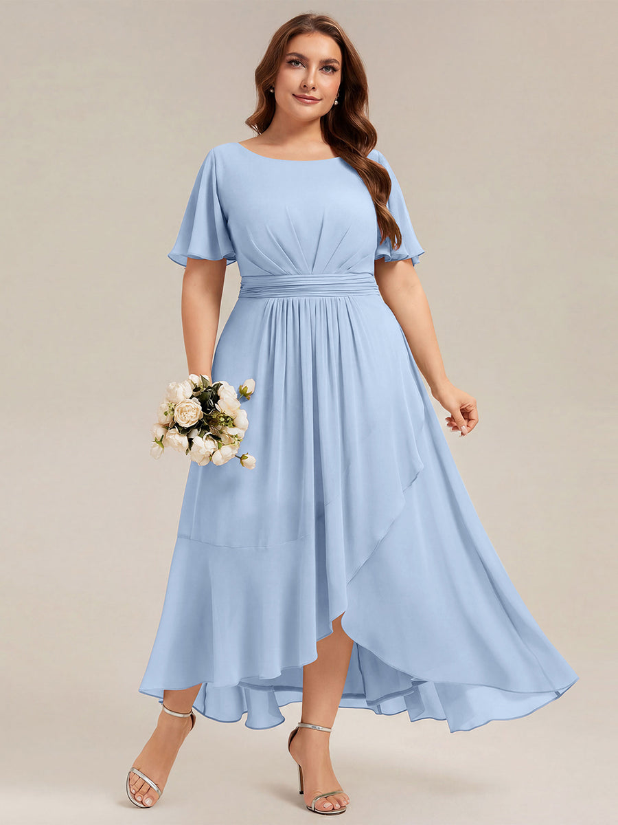 Plus Size High-Low Chiffon Wedding Guest Dress #color_Ice Blue