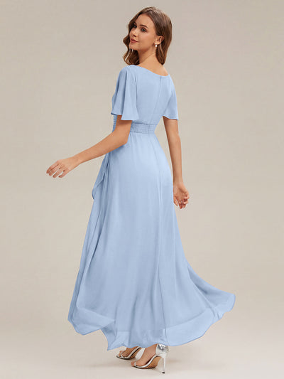 Chiffon Ruffle Short Sleeve Wedding Guest Dress #color_Ice Blue
