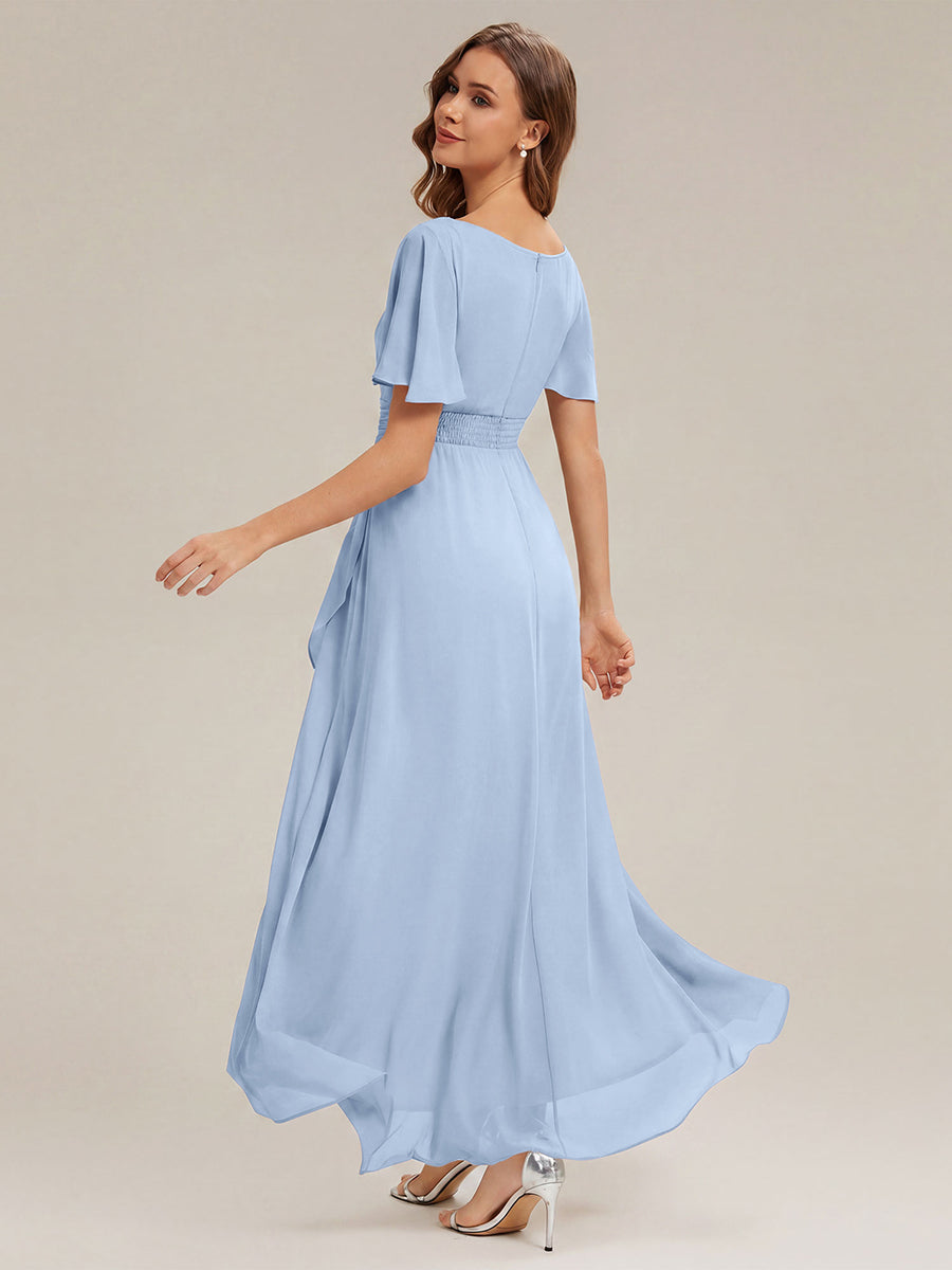 Chiffon Ruffle Short Sleeve Wedding Guest Dress #color_Ice Blue