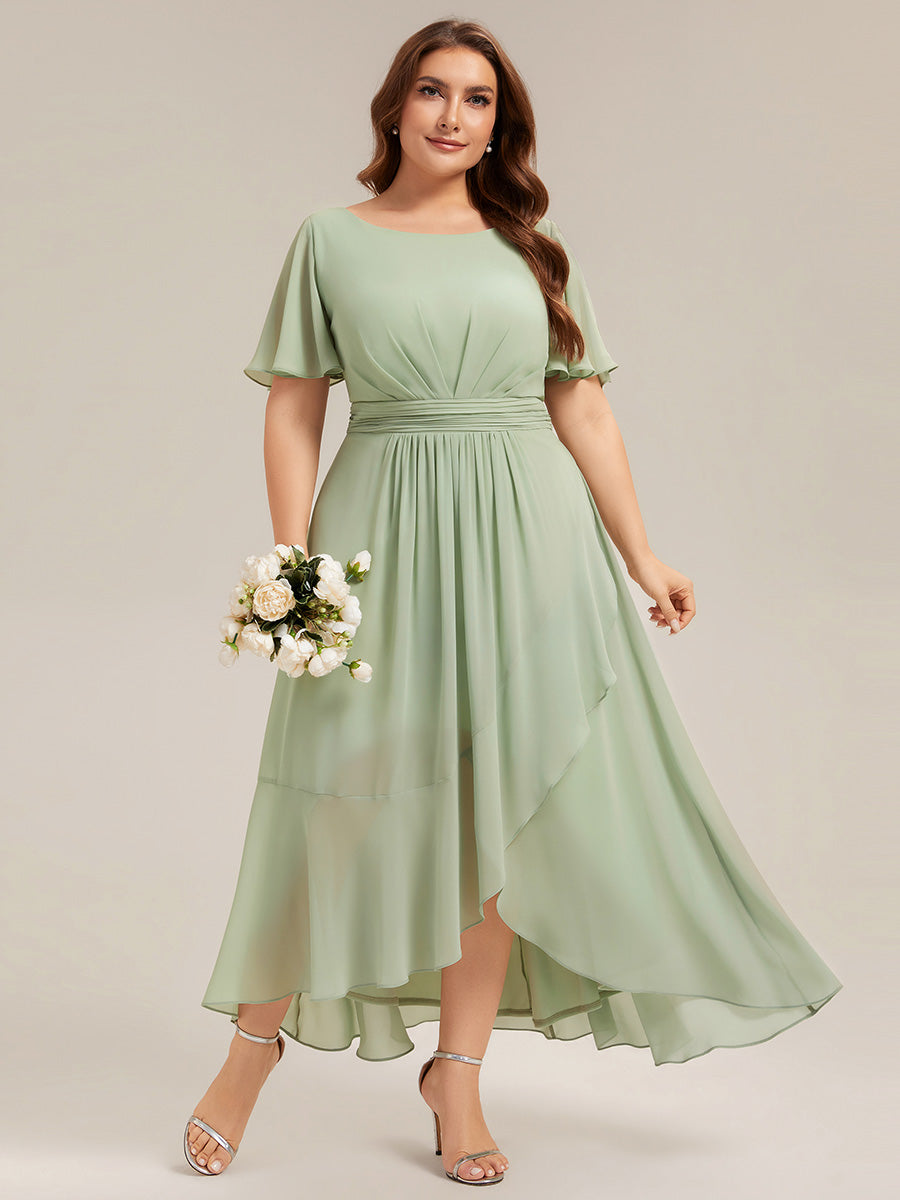 Chiffon Ruffle Short Sleeve Wedding Guest Dress #color_Mint Green