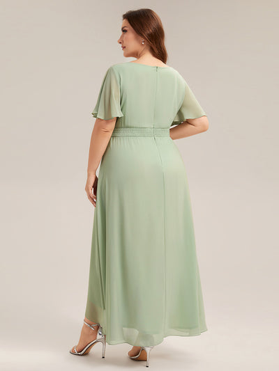Plus Size High-Low Chiffon Wedding Guest Dress #color_Mint Green