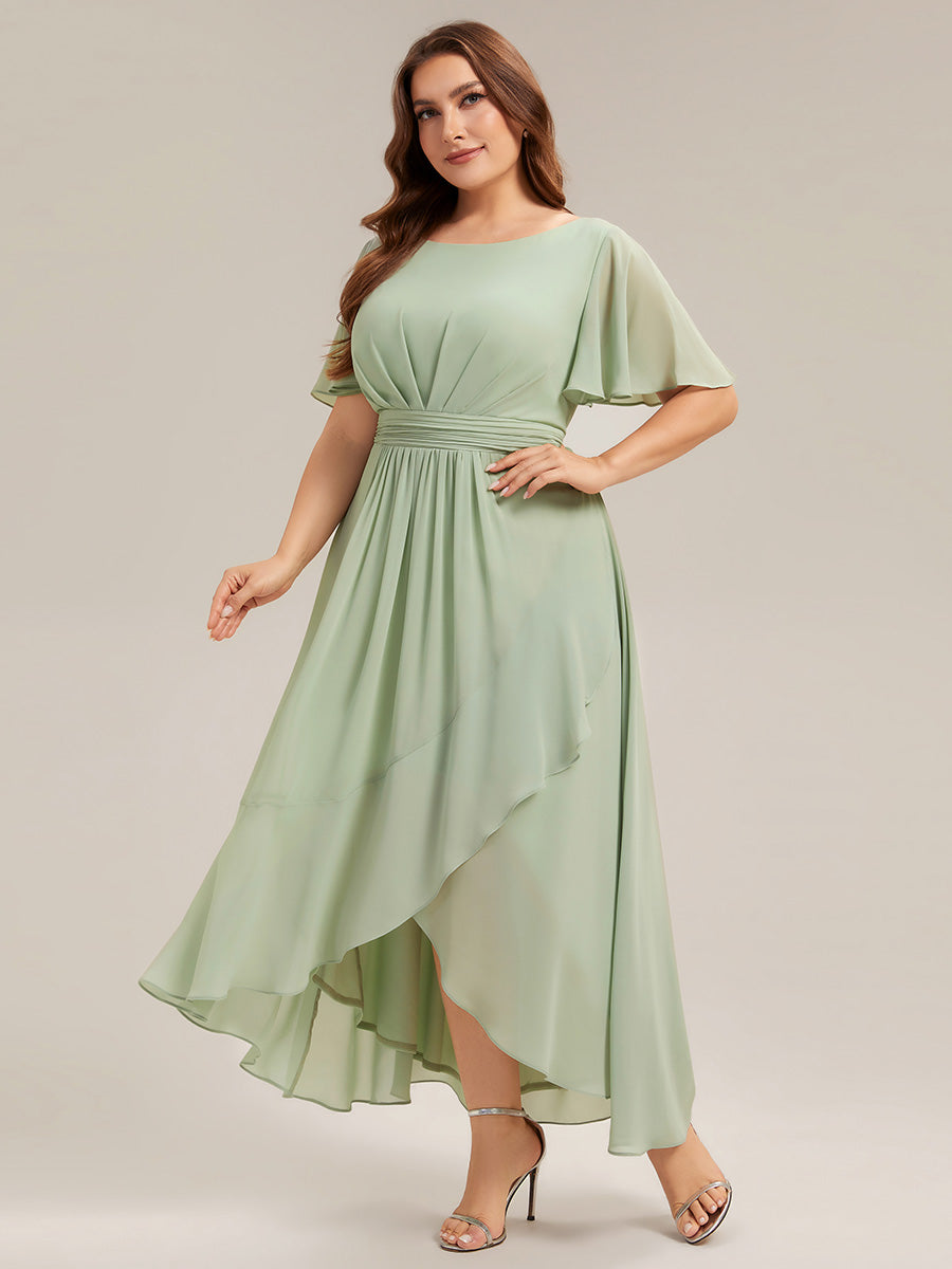 Chiffon Ruffle Short Sleeve Wedding Guest Dress #color_Mint Green