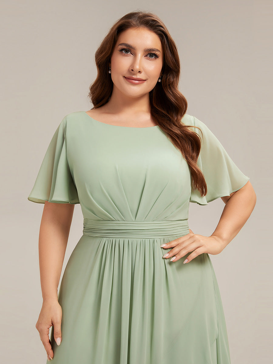Chiffon Ruffle Short Sleeve Wedding Guest Dress #color_Mint Green