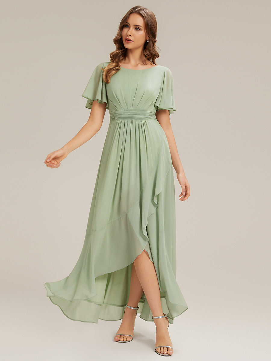 Chiffon Ruffle Short Sleeve Wedding Guest Dress #color_Mint Green