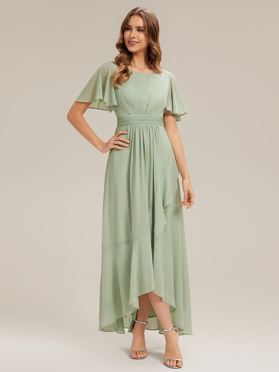 Chiffon Ruffle Short Sleeve Wedding Guest Dress #color_Mint Green