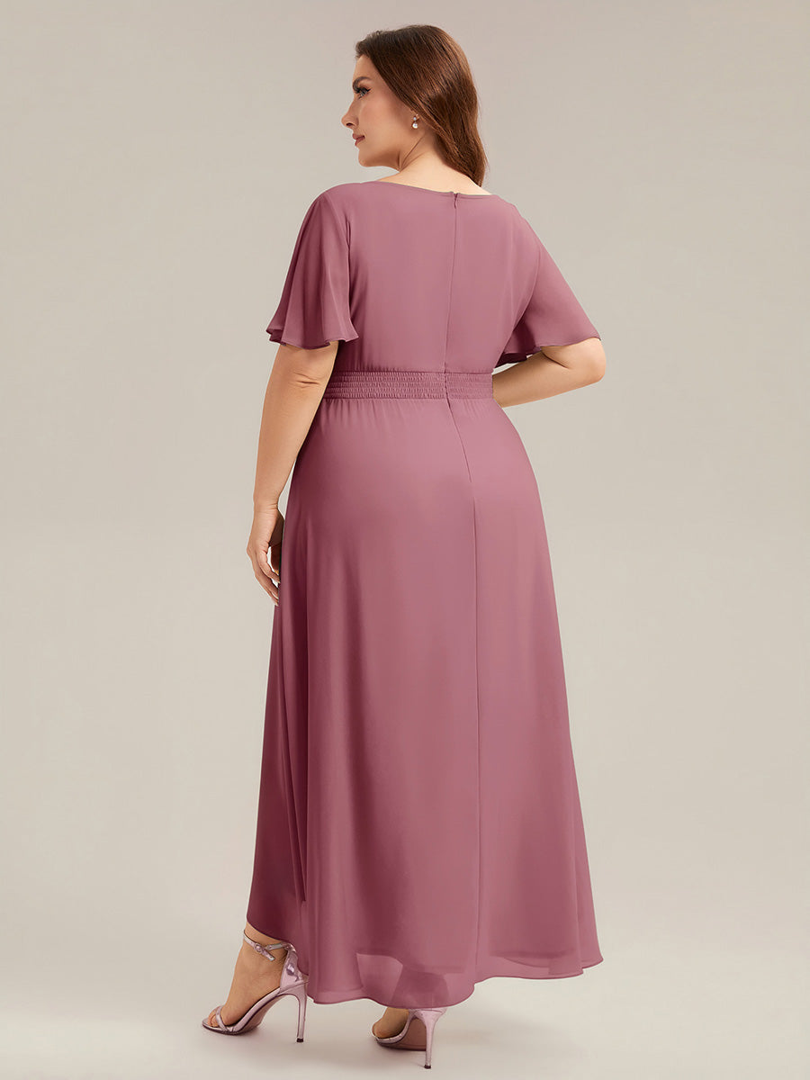 Chiffon Ruffle Short Sleeve Wedding Guest Dress #color_Purple Orchid