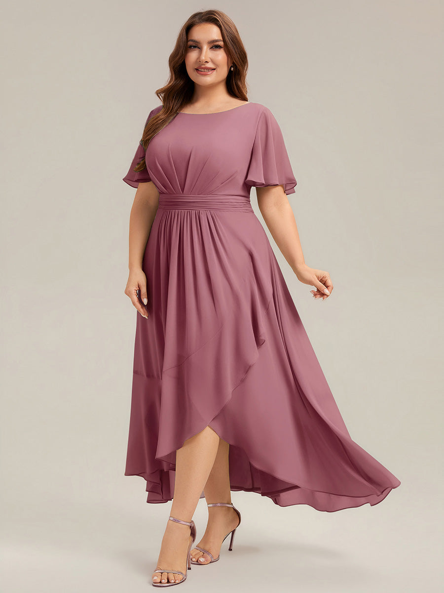 Plus Size High-Low Chiffon Wedding Guest Dress #color_Purple Orchid
