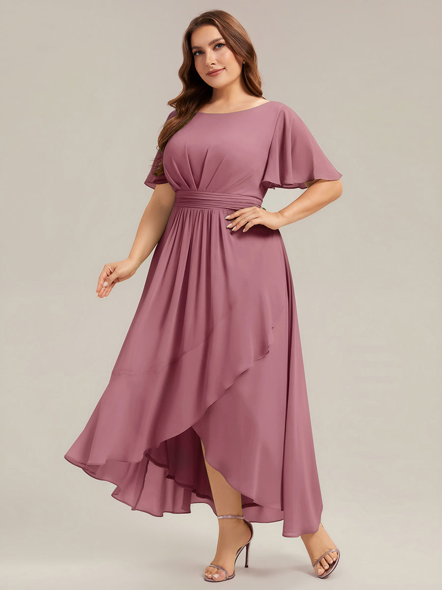 Chiffon Ruffle Short Sleeve Wedding Guest Dress #color_Purple Orchid