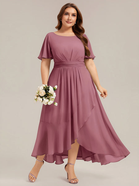 plus size tea party dresses with sleeves Ever-Pretty Flutter Sleeve Chiffon High Low Maxi Evening Dress Occasion Dress 60s 70s style dress Size:XL US letter Neck Short Sleeve Dress Blue Mens Belt Dress