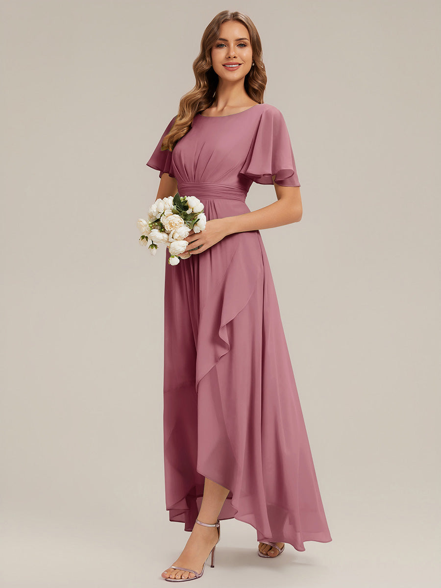Chiffon Ruffle Short Sleeve Wedding Guest Dress #color_Purple Orchid
