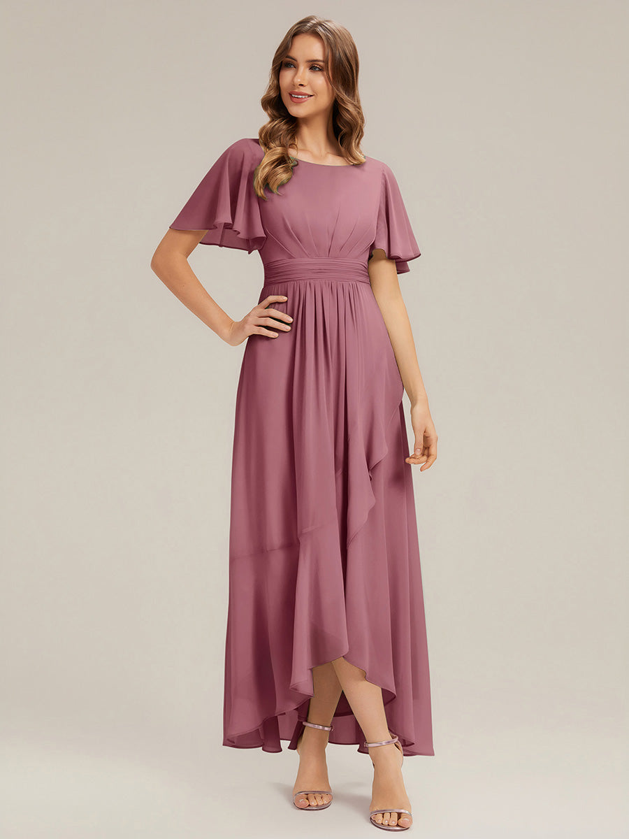 Chiffon Ruffle Short Sleeve Wedding Guest Dress #color_Purple Orchid