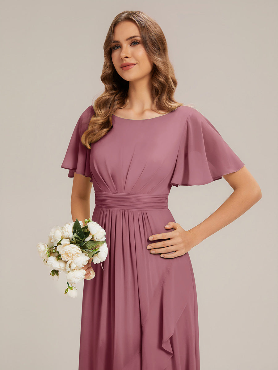 Chiffon Ruffle Short Sleeve Wedding Guest Dress #color_Purple Orchid
