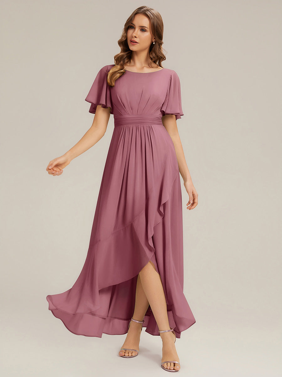 Chiffon Ruffle Short Sleeve Wedding Guest Dress #color_Purple Orchid