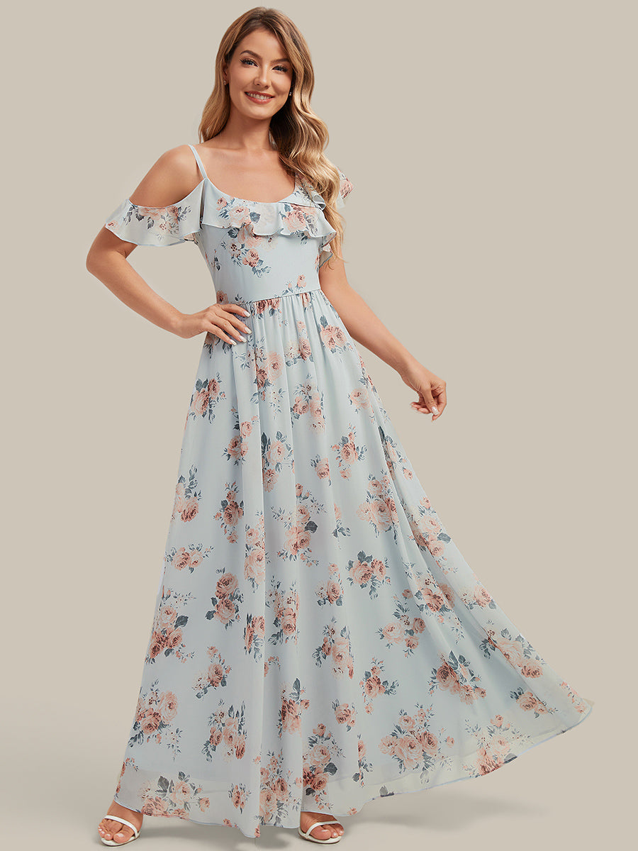 Cold Shoulder Chiffon Ruffle Sleeve Bridesmaid Dress #color_Amber Bloom