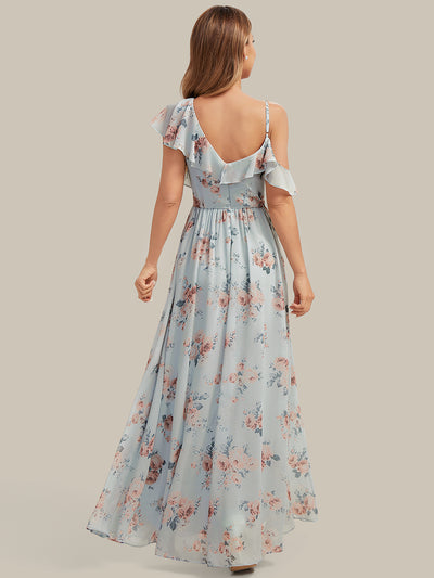 Cold Shoulder Chiffon Ruffle Sleeve Bridesmaid Dress #color_Amber Bloom