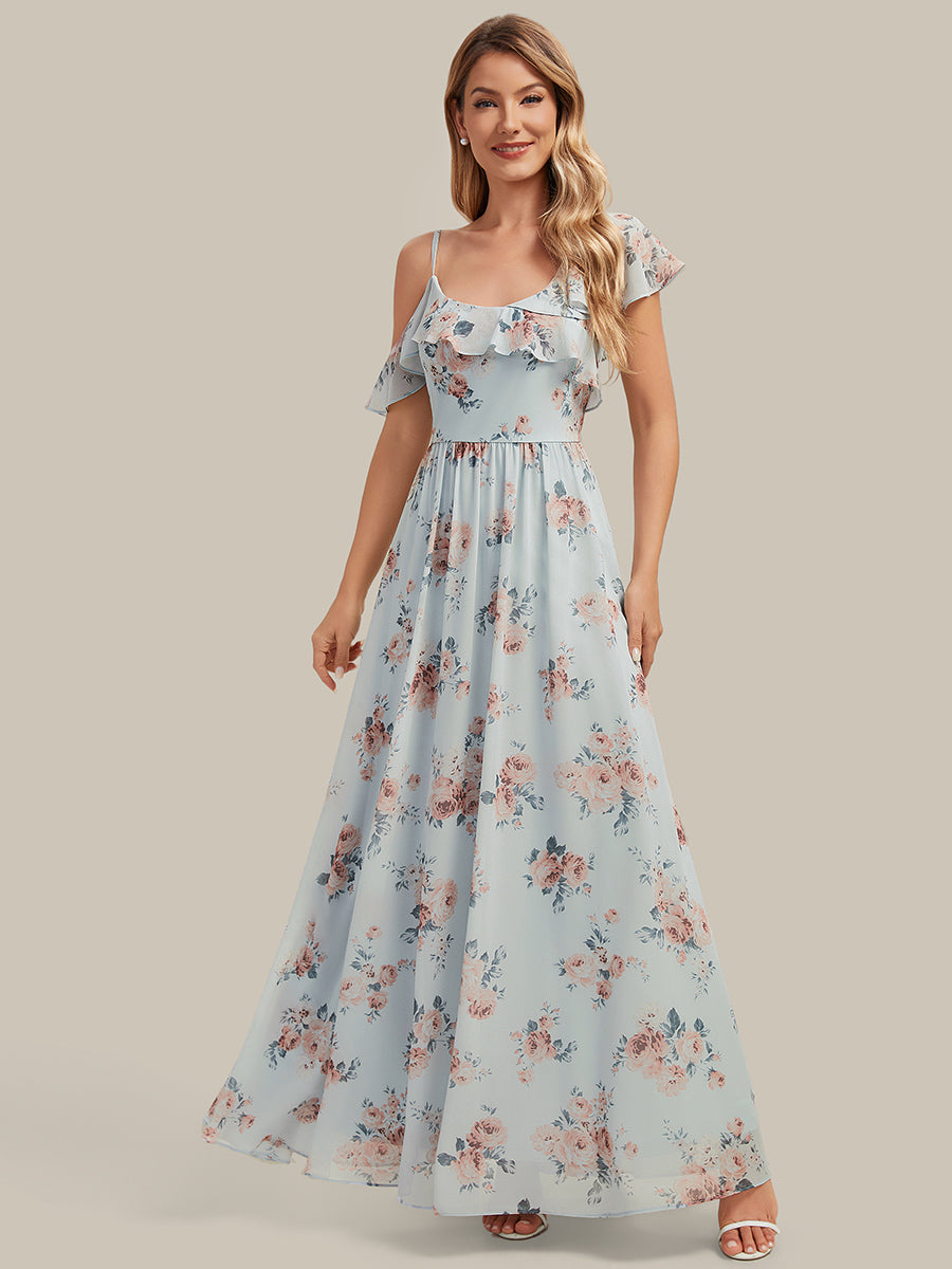 Cold Shoulder Chiffon Ruffle Sleeve Bridesmaid Dress #color_Amber Bloom