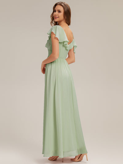 Cold Shoulder Chiffon Ruffle Sleeve Bridesmaid Dress #color_Mint Green