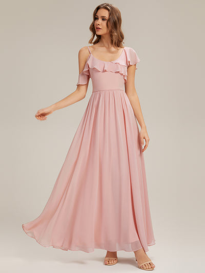 ever AIDA|Cold Shoulder Chiffon Ruffle Sleeve Bridesmaid Dress