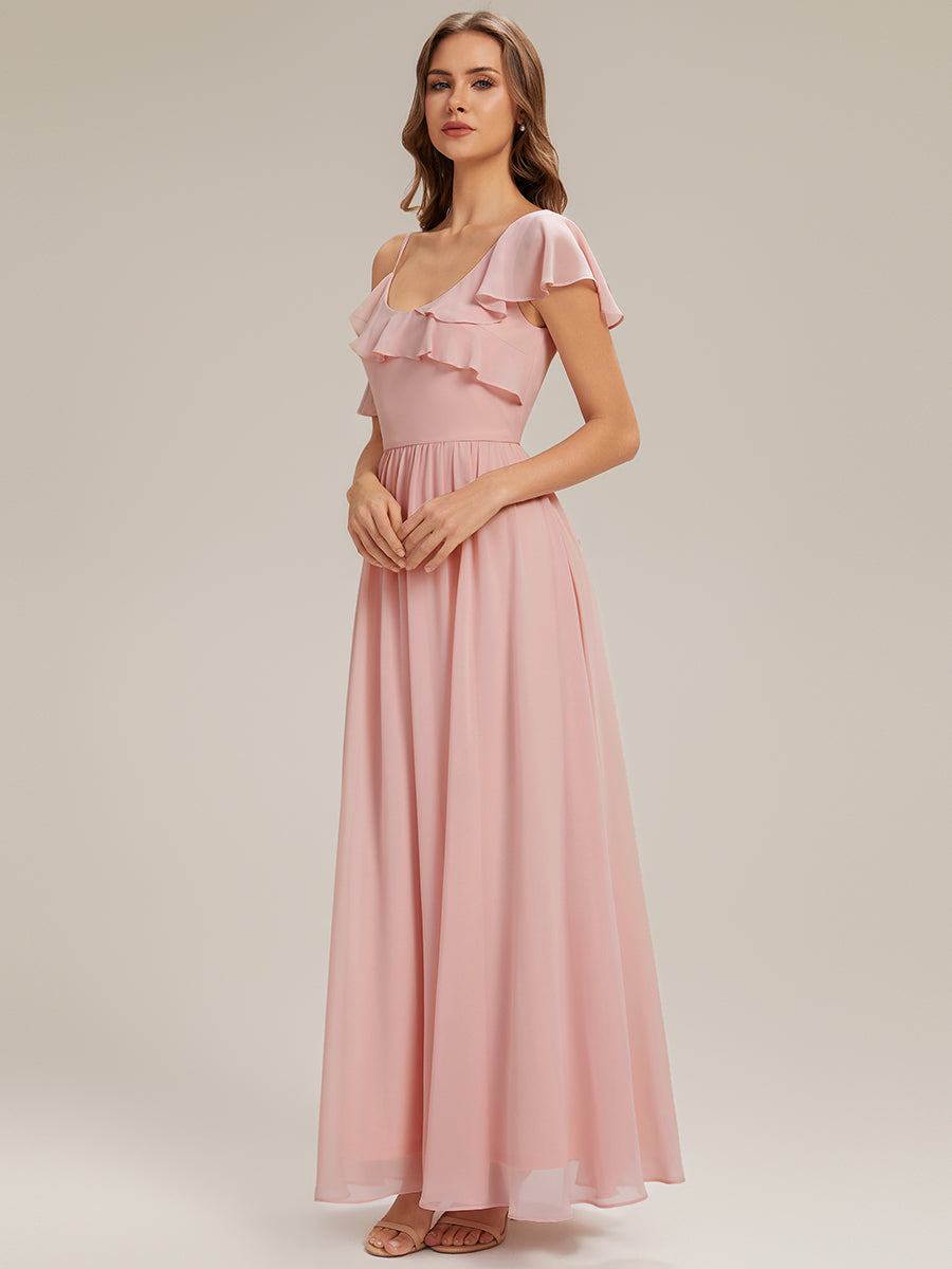Ever-Pretty Ruffle Cold Shoulder Spaghetti Strap A-Line Floor Length Chiffon Budget Bridesmaid Dress