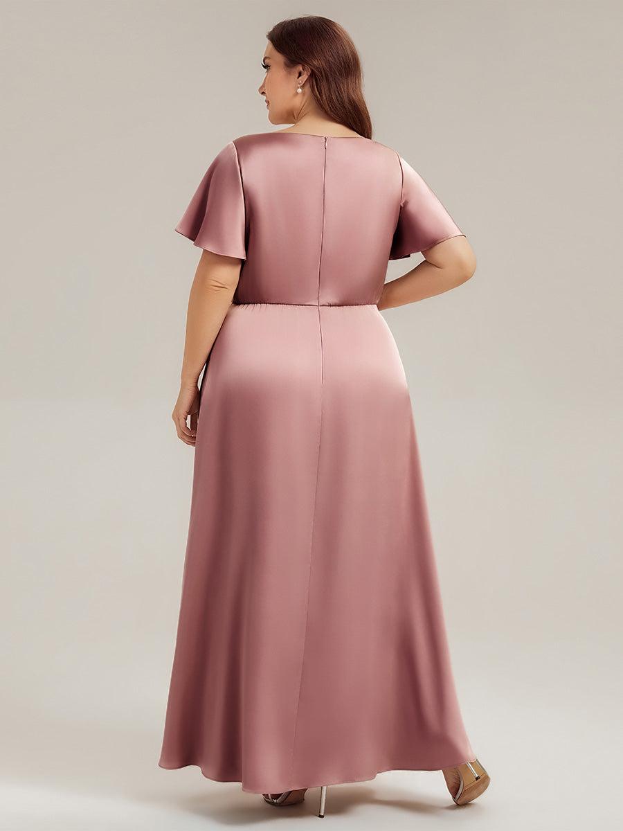 Plus Size Satin Ruffle Sleeve Bridesmaid Dress #color_Purple Orchid