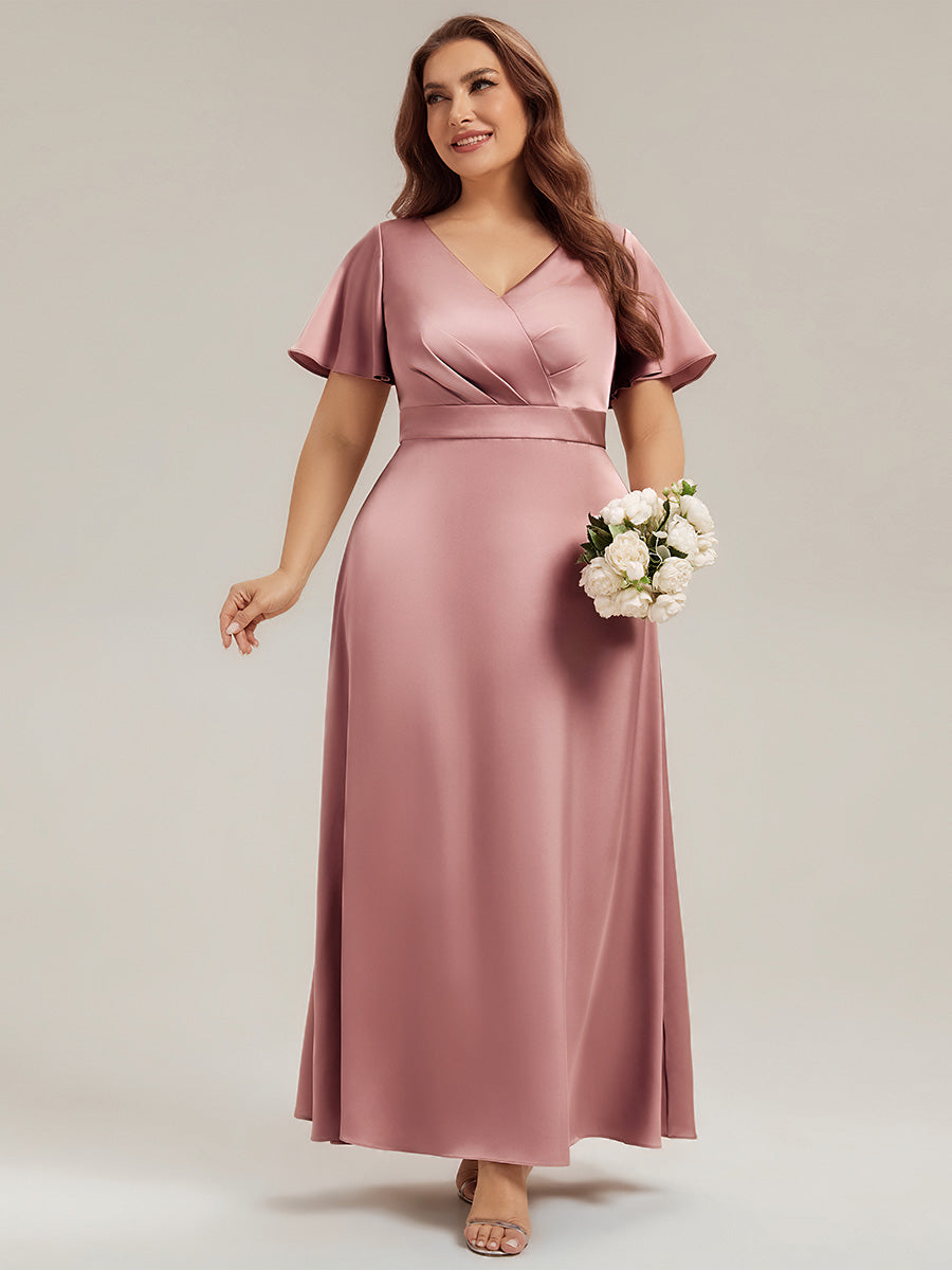 Ever-Pretty Gathered Satin Ruffle Sleeve Maxi Dress